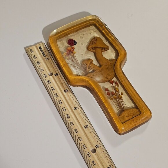 Vtg 1970s Lucite Acrylic Spoon Rest Mushroom & Ladybug With Dried Flowers FLAW - Picture 8 of 11